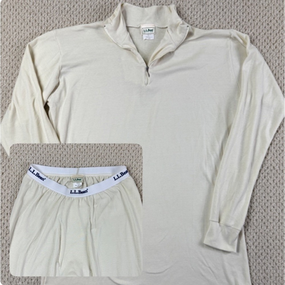 Vtg LL Bean Thermal Long Johns Set Mens L/XL Mock Top Bottoms Base Layer EUC USA